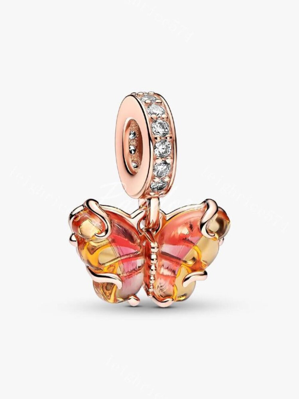 Pandora Pink & Yellow Murano Glass Butterfly Dangle Charm